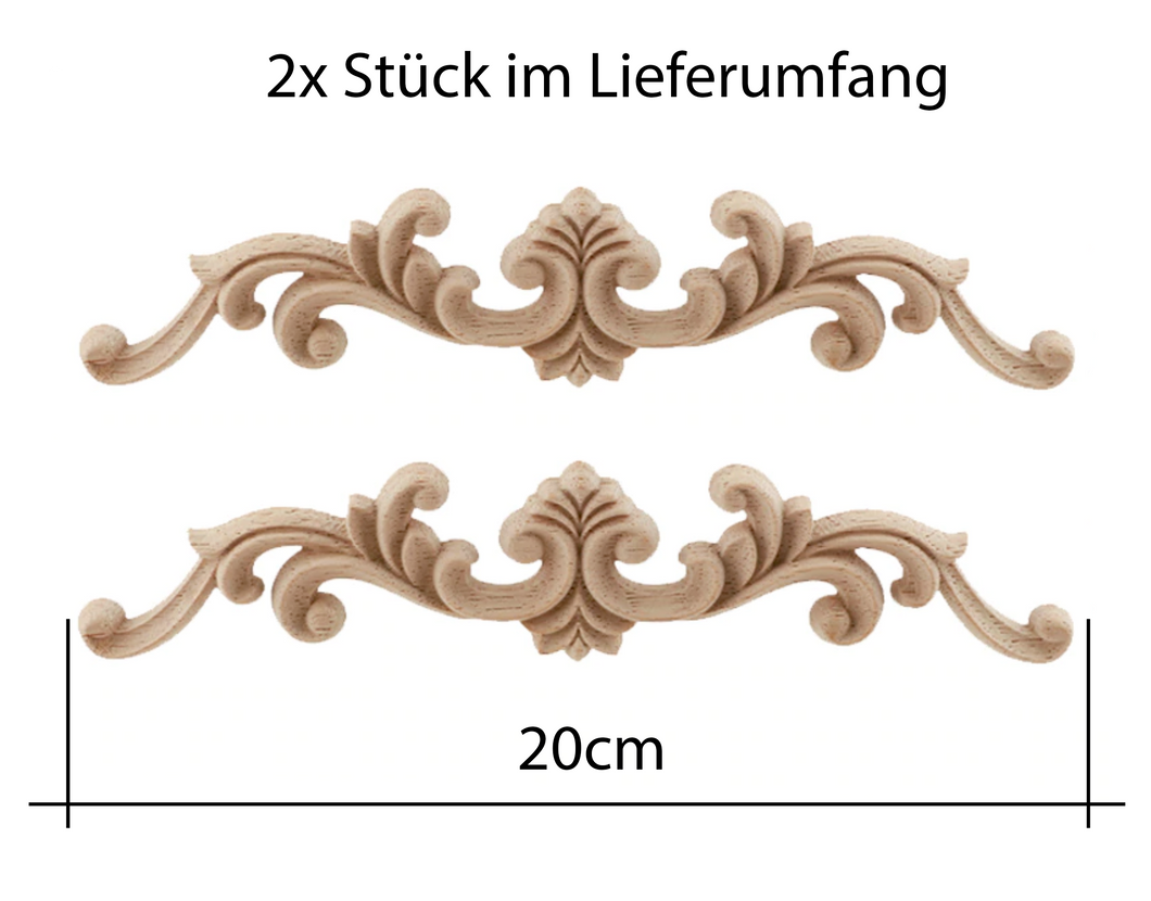 2x Floral Applikation - Motiv aus Holz im Barock Stil.