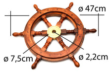 Lade das Bild in den Galerie-Viewer, 47cm - Schiff Steuerrad aus Holz und Messing - bendergold.de
