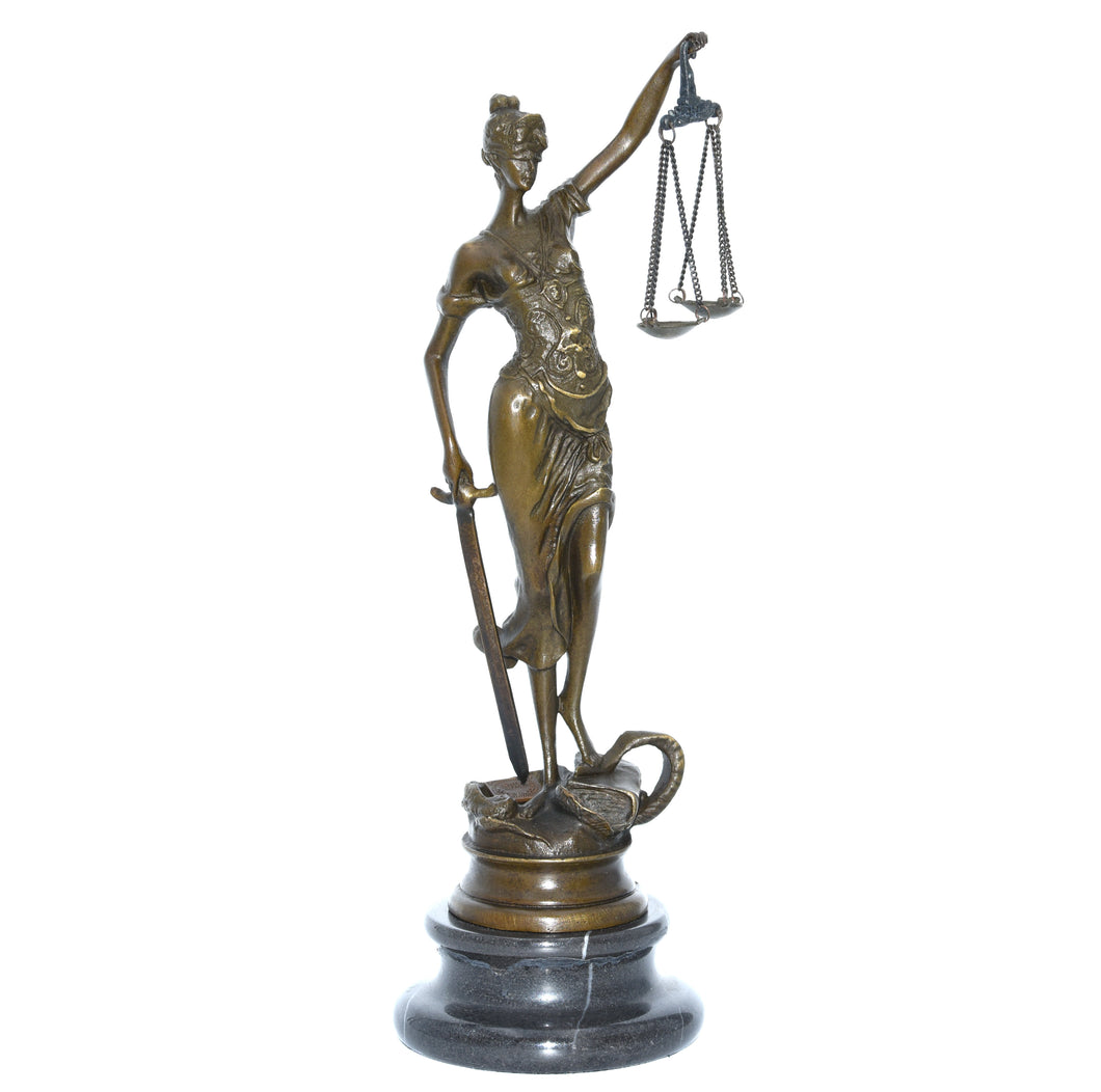 Justitia Skulptur aus Bronze auf Marmor Sockel - 24cm