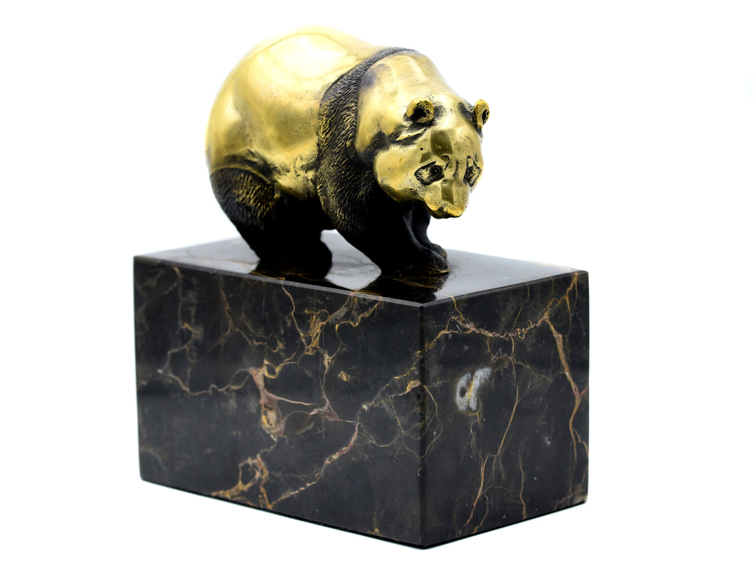 Panda Bär - Skulptur aus Bronze, Marmor Sockel