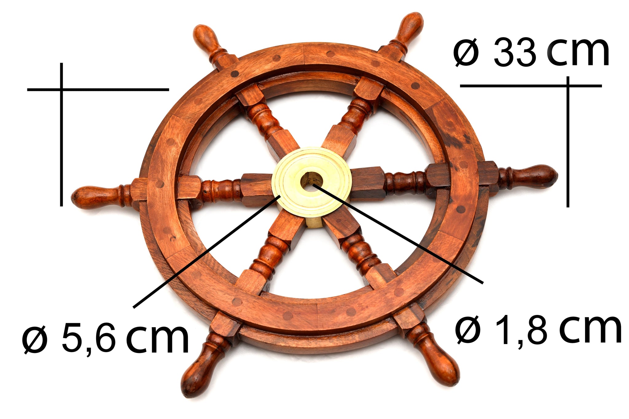 33cm - Schiff Steuerrad aus Holz und Messing –