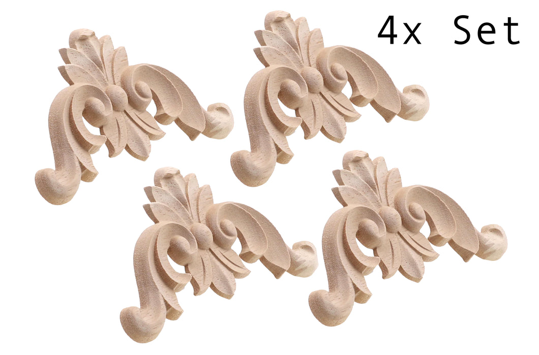 4x Ornamente- Applikation aus Holz im Barock Stil.